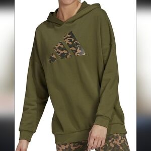 Adidas Women's Green Camo Camoflouge Logo Drop Shoulder Pullover Hoodie Medium